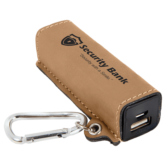 Light Brown Laserable Leatherette 2200 mAh Power Bank with USB Cord (Sold by Case of 6)