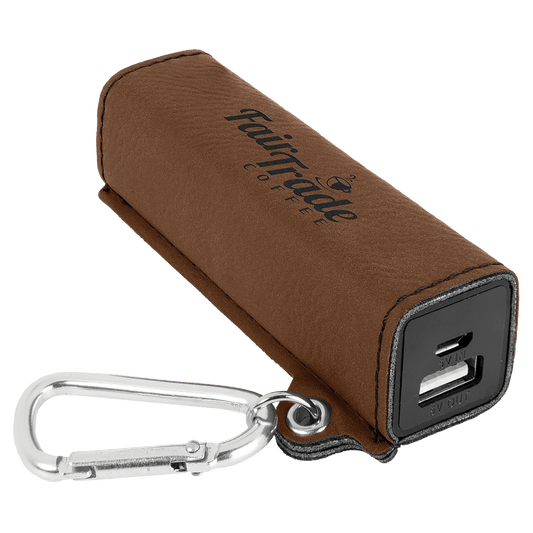 Dark Brown Laserable Leatherette 2200 mAh Power Bank with USB Cord (Sold by Case of 6)