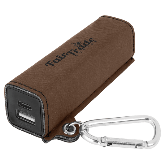 Dark Brown Laserable Leatherette 2200 mAh Power Bank with USB-C Cord (Sold by Case of 6)