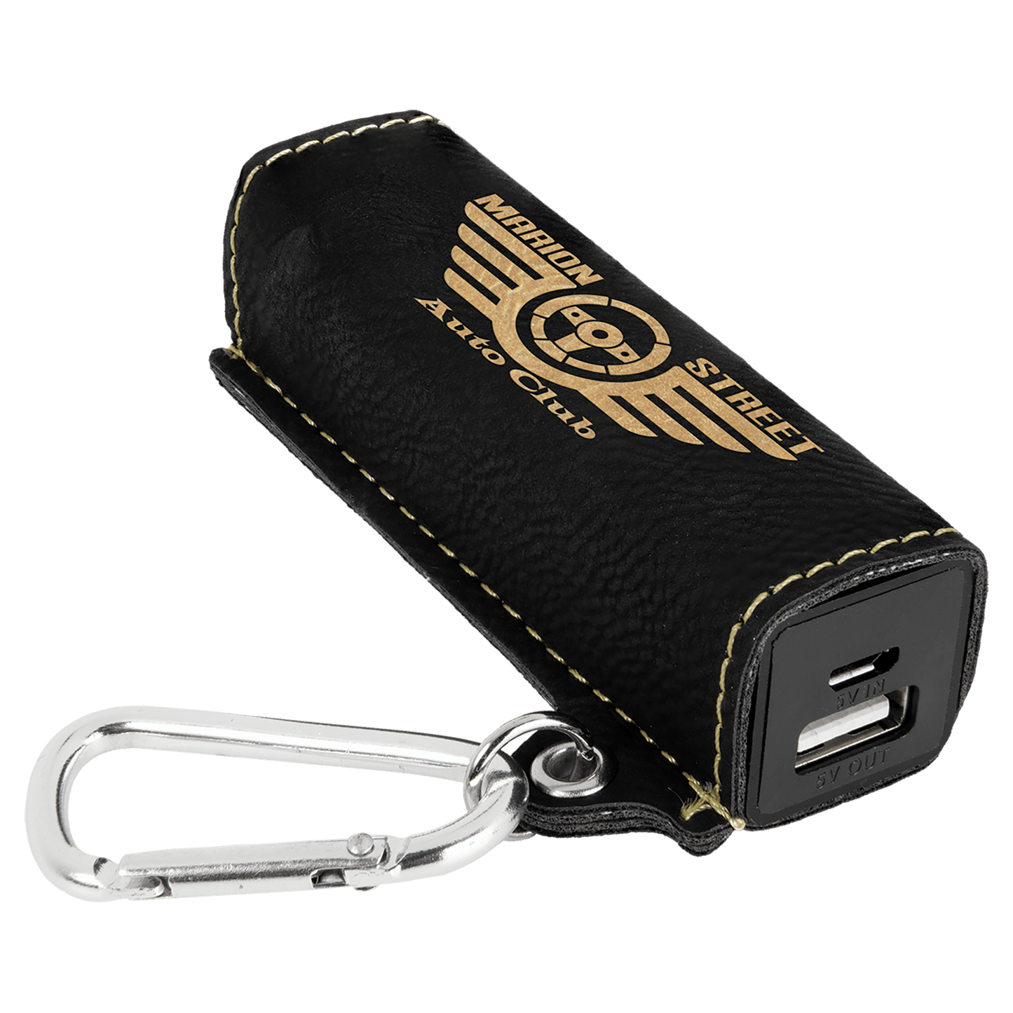 Black/Gold Laserable Leatherette 2200 mAh Power Bank with USB Cord (Sold by Case of 6)