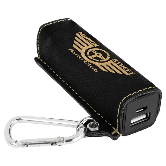Black/Gold Laserable Leatherette 2200 mAh Power Bank with USB Cord (Sold by Case of 6)