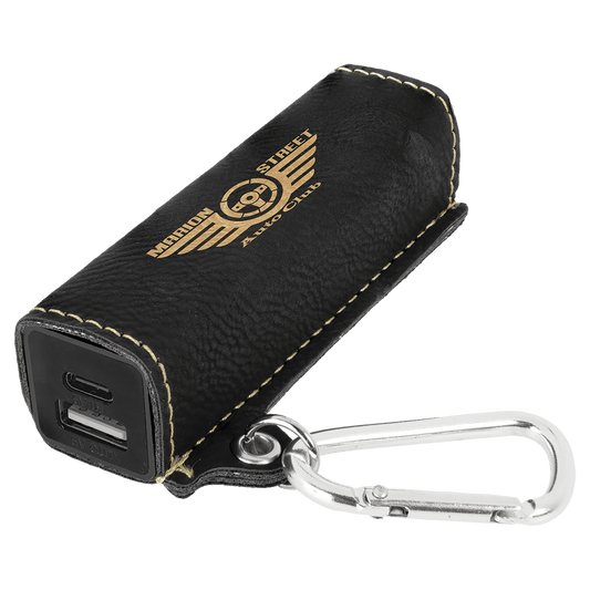 Black/Gold Laserable Leatherette 2200 mAh Power Bank with USB-C Cord (Sold by Case of 6)