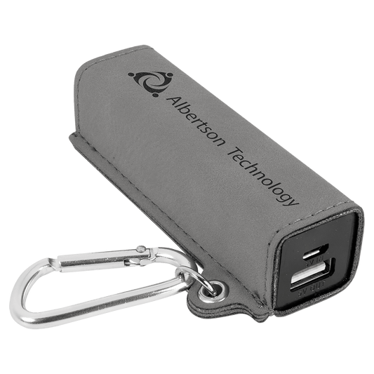 Gray Laserable Leatherette 2200 mAh Power Bank with USB Cord (Sold by Case of 6)