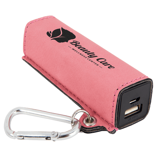 Pink Laserable Leatherette 2200 mAh Power Bank with USB Cord (Sold by Case of 6)