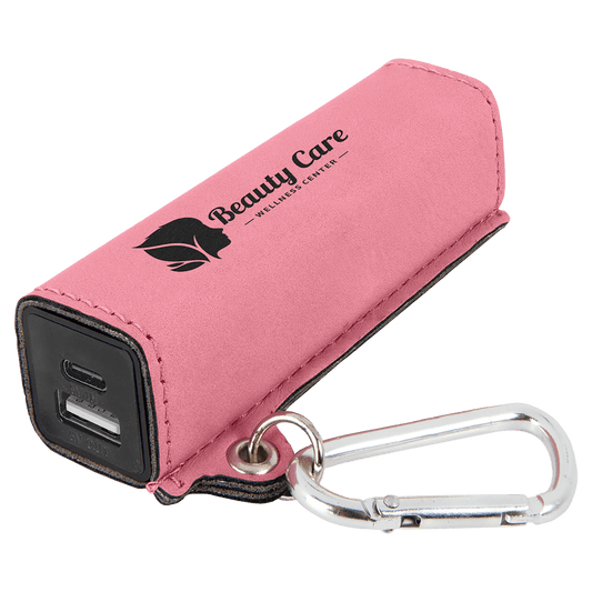 Pink Laserable Leatherette 2200 mAh Power Bank with USB-C Cord (Sold by Case of 6)