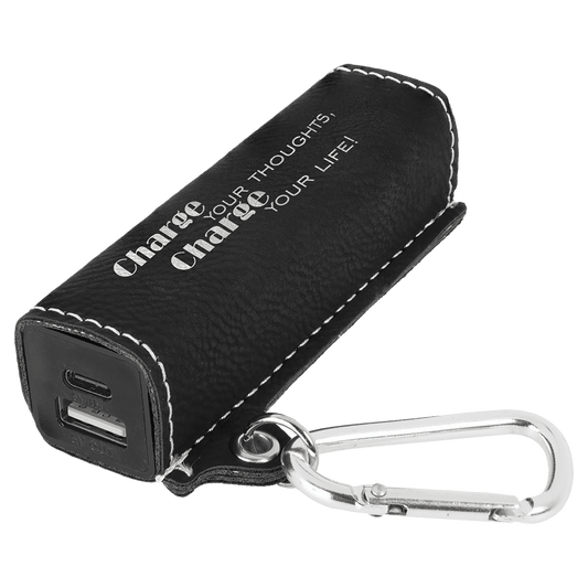 Black/Silver Laserable Leatherette 2200 mAh Power Bank with USB-C Cord (Sold by Case of 6)