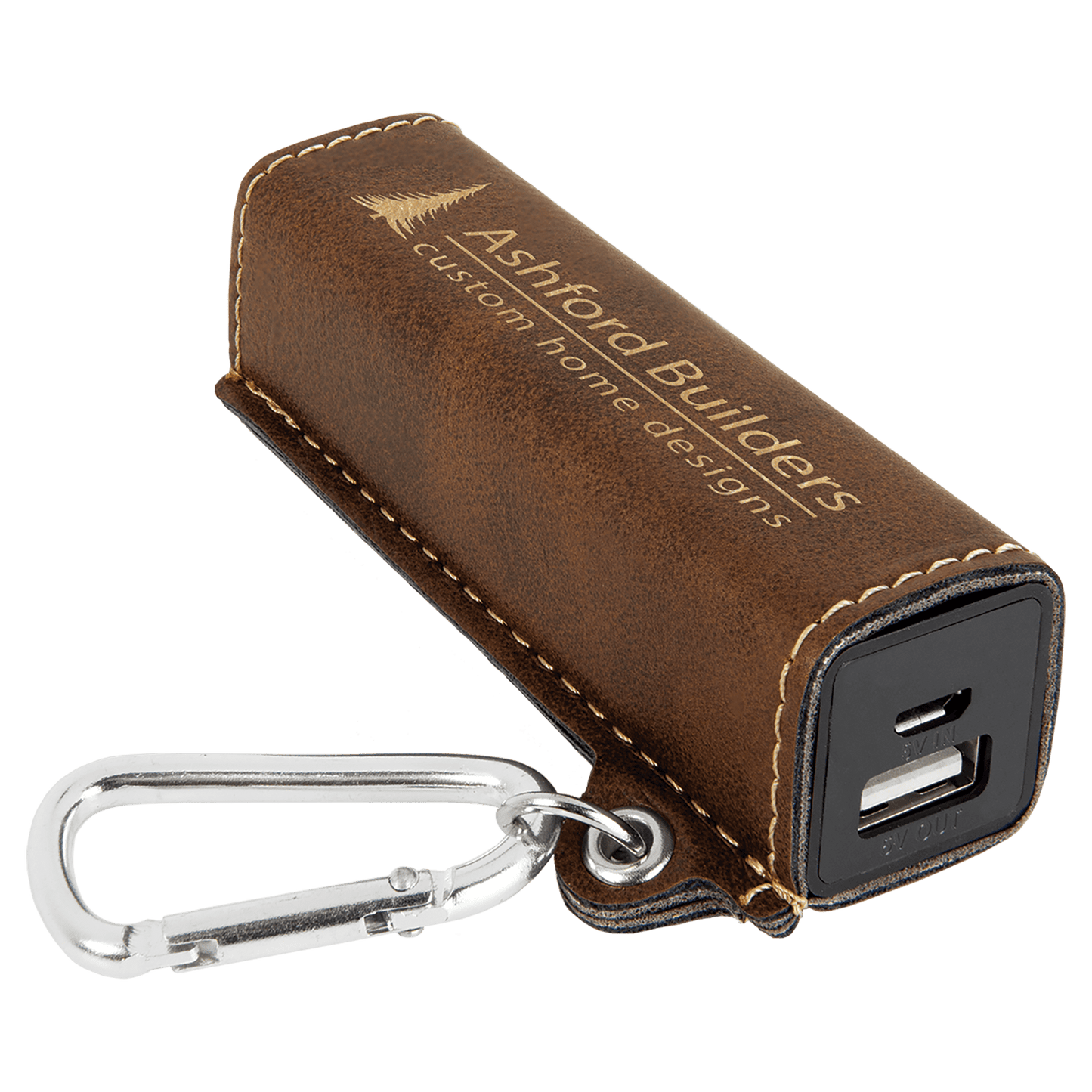 Rustic/Gold Laserable Leatherette 2200 mAh Power Bank with USB Cord (Sold by Case of 6)