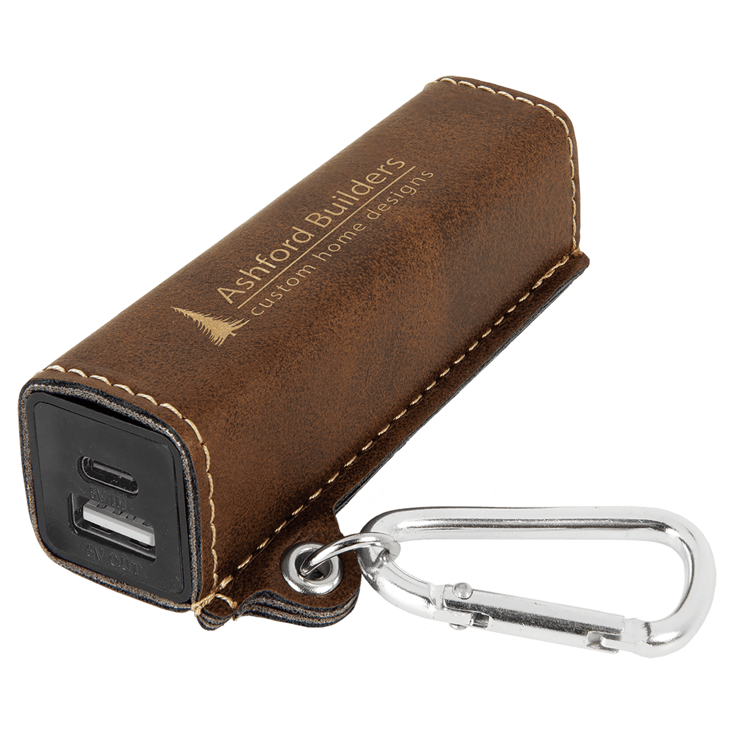 Rustic/Gold Laserable Leatherette 2200 mAh Power Bank with USB-C Cord (Sold by Case of 6)