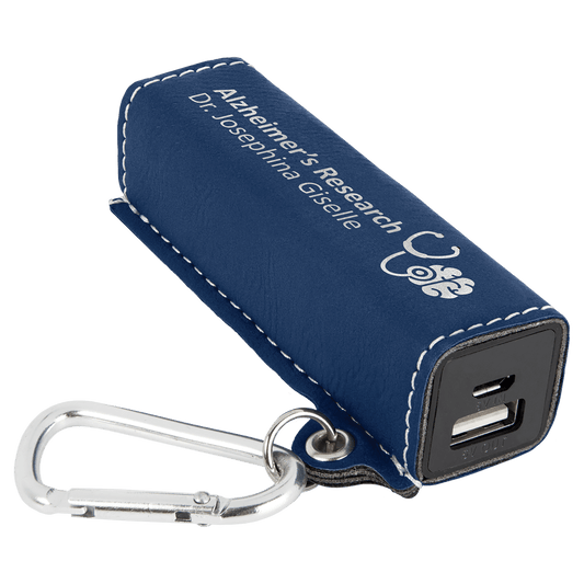 Blue/Silver Laserable Leatherette 2200 mAh Power Bank with USB Cord (Sold by Case of 6)