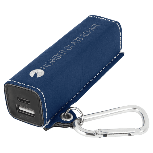 Blue/Silver Laserable Leatherette 2200 mAh Power Bank with USB-C Cord (Sold by Case of 6)