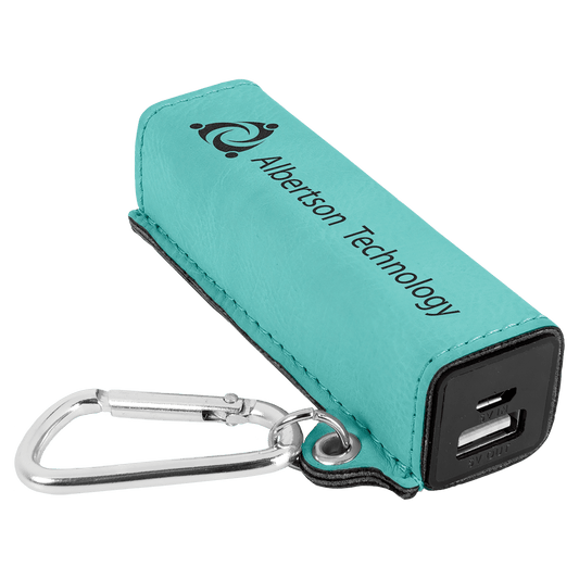 Teal Laserable Leatherette 2200 mAh Power Bank with USB Cord (Sold by Case of 6)