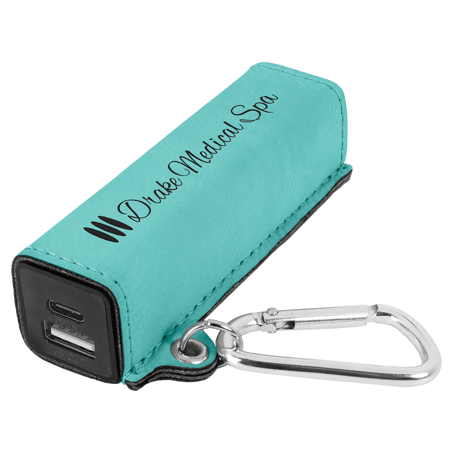 Teal Laserable Leatherette 2200 mAh Power Bank with USB-C Cord (Sold by Case of 6)