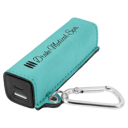 Teal Laserable Leatherette 2200 mAh Power Bank with USB-C Cord (Sold by Case of 6)
