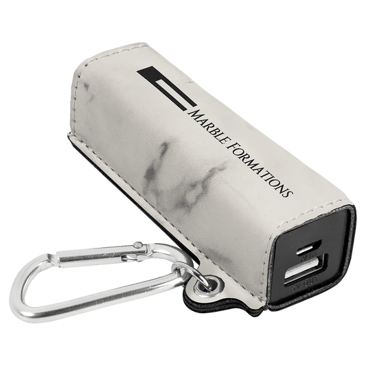 White Marble Laserable Leatherette 2200 mAh Power Bank with USB Cord (Sold by Case of 6)