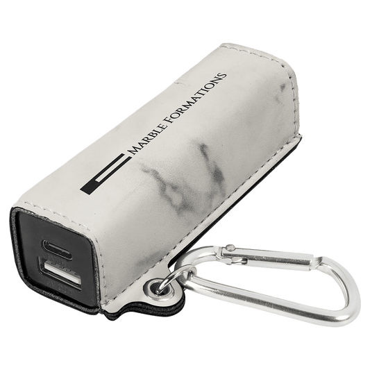 White Marble Laserable Leatherette 2200 mAh Power Bank with USB-C Cord (Sold by Case of 6)