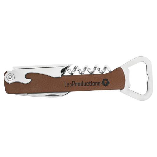 Dark Brown Laserable Leatherette Wine Bottle Opener (Sold by Case of 12)