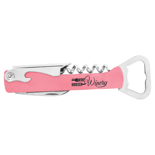 Pink Laserable Leatherette Wine Bottle Opener (Sold by Case of 12)