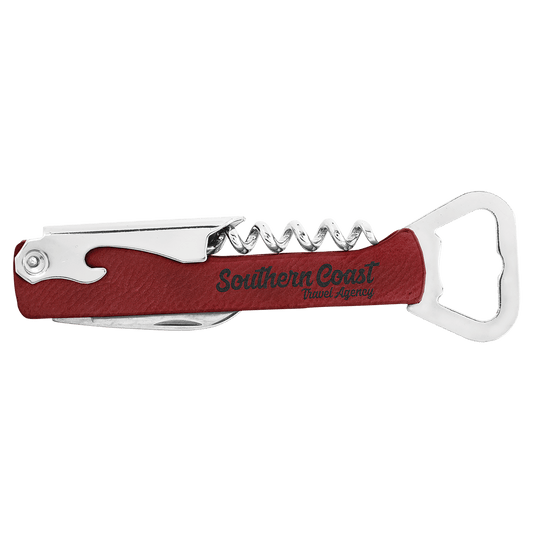 Rose Laserable Leatherette Wine Bottle Opener (Sold by Case of 12)
