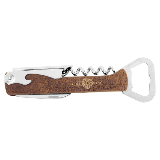 Rustic/Gold Laserable Leatherette Wine Bottle Opener (Sold by Case of 12)