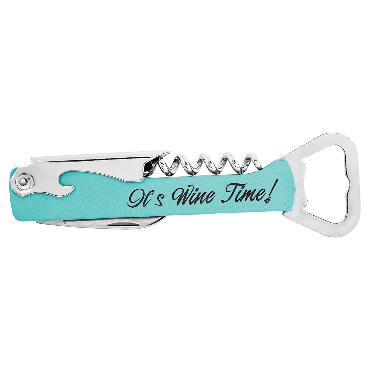 Teal Laserable Leatherette Wine Bottle Opener (Sold by Case of 12)