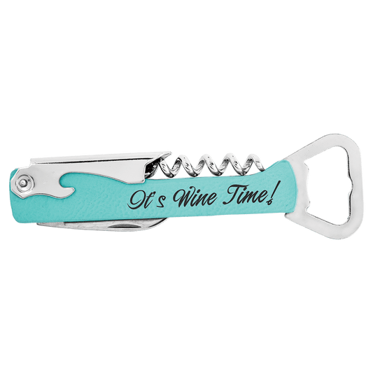 Teal Laserable Leatherette Wine Bottle Opener (Sold by Case of 12)