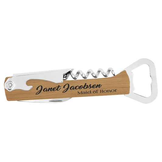 Bamboo Laserable Leatherette Wine Bottle Opener (Sold by Case of 12)