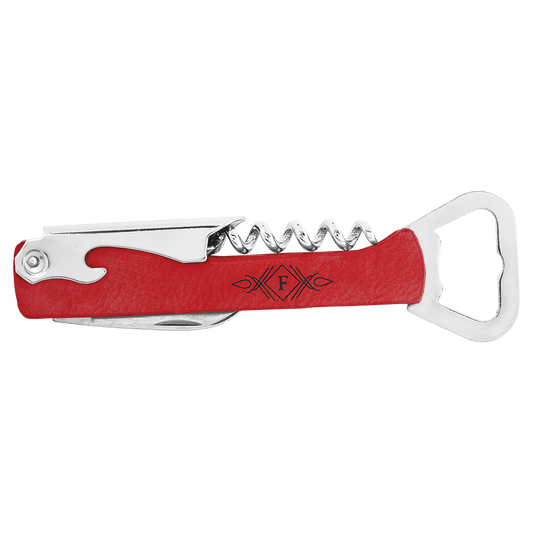 Red Laserable Leatherette Wine Bottle Opener (Sold by Case of 12)