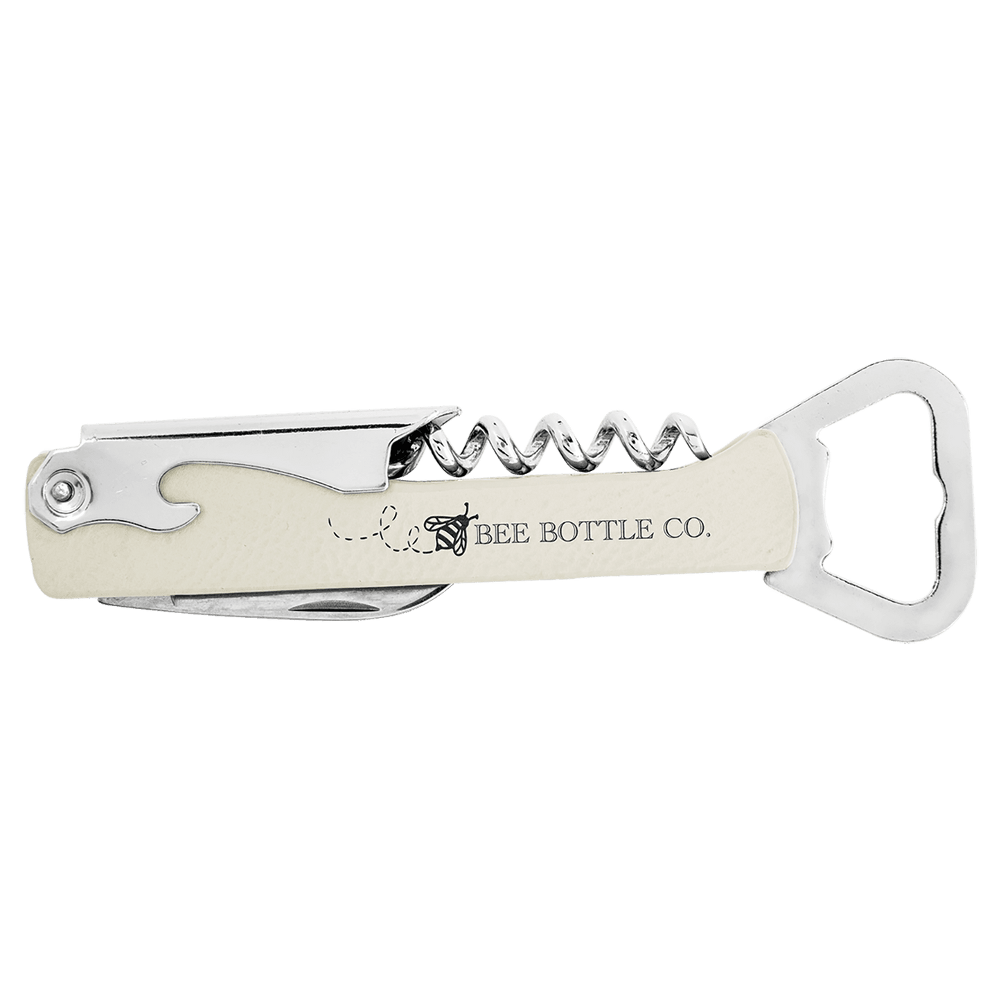 White Laserable Leatherette Wine Bottle Opener (Sold by Case of 12)