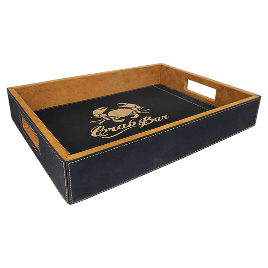 16" x 12" Black/Gold Laserable Leatherette Serving Tray (Sold by Case of 4)