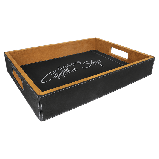 16" x 12" Black/Silver Laserable Leatherette Serving Tray (Sold by Case of 4)