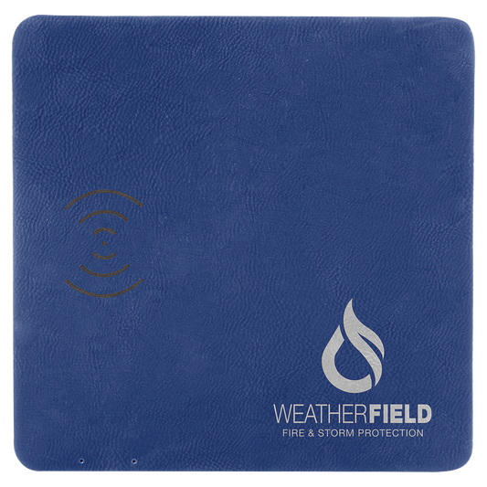 8" x 8" Blue/Silver Laserable Leatherette Phone Charging Mat (Sold by Case of 4)