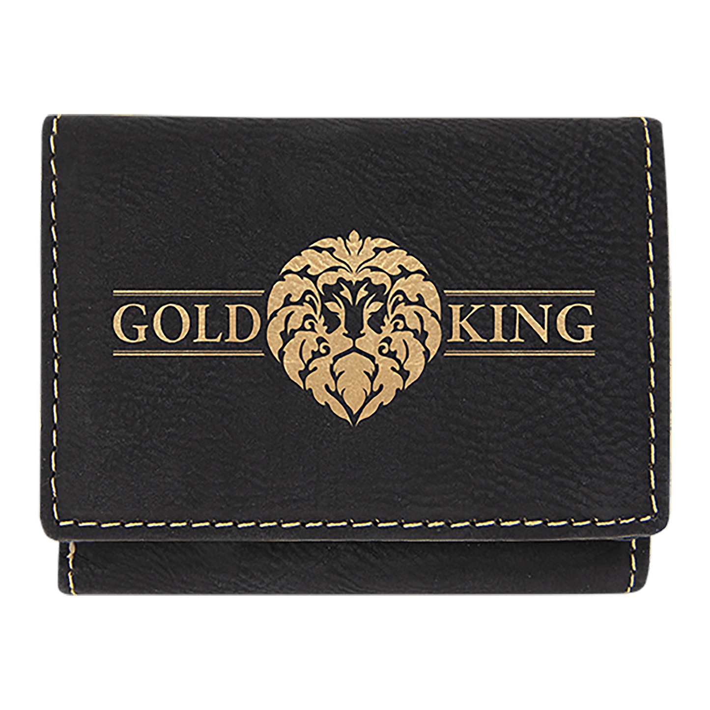 3" x 4" Black/Gold Laserable Leatherette Trifold Wallet (Sold by Case of 10)
