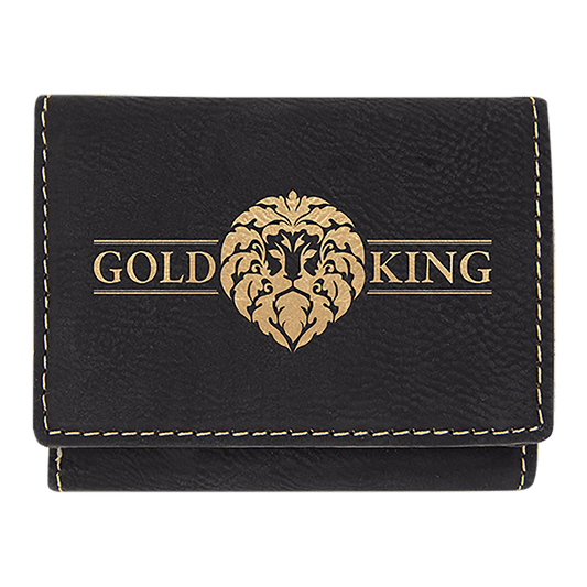 3" x 4" Black/Gold Laserable Leatherette Trifold Wallet (Sold by Case of 10)
