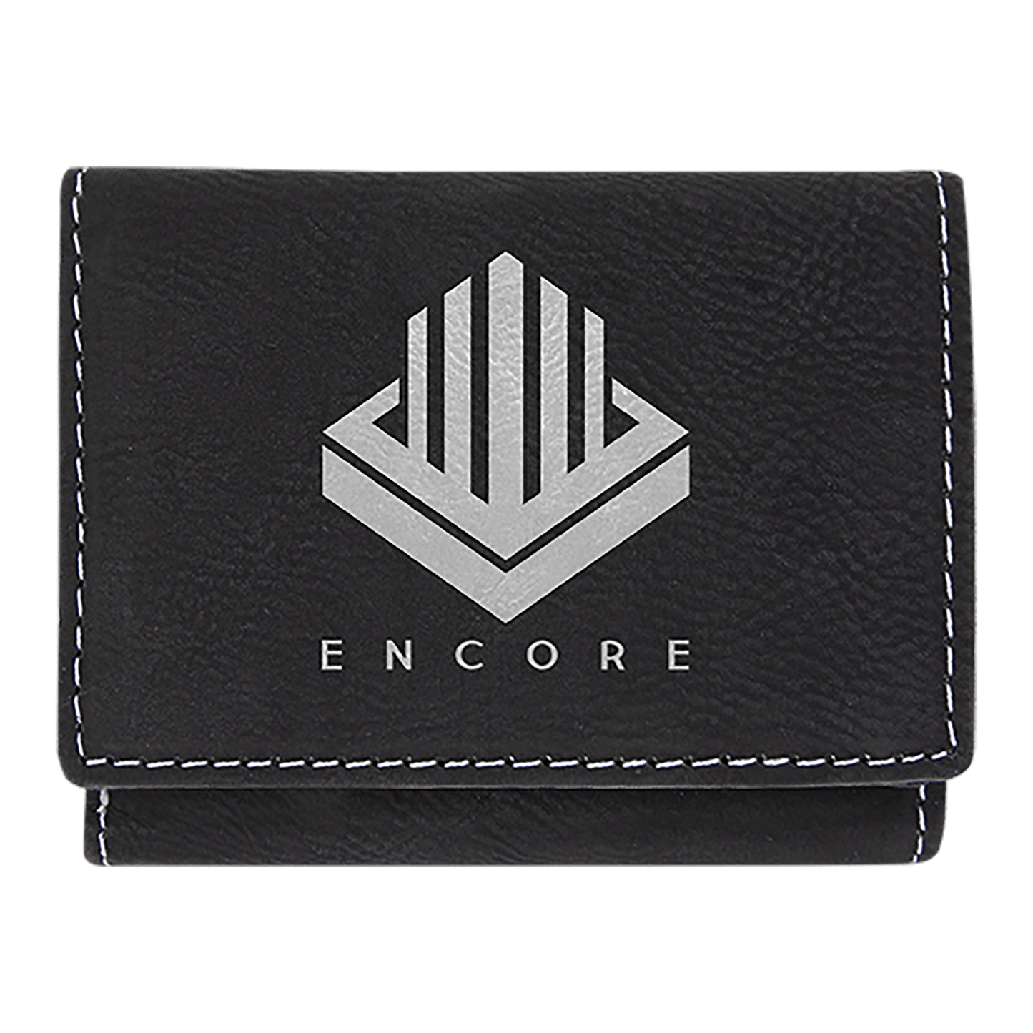 3" x 4" Black/Silver Laserable Leatherette Trifold Wallet (Sold by Case of 10)