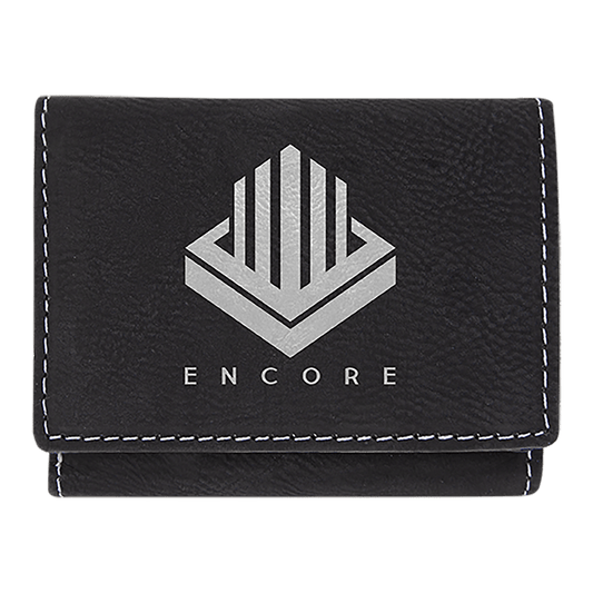 3" x 4" Black/Silver Laserable Leatherette Trifold Wallet (Sold by Case of 10)