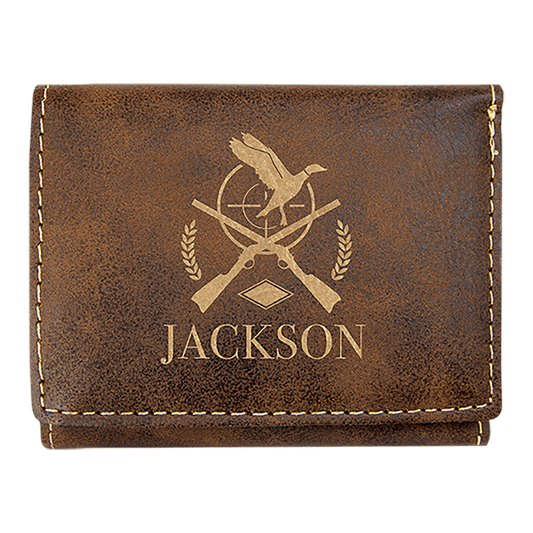 3" x 4" Rustic/Gold Laserable Leatherette Trifold Wallet (Sold by Case of 10)