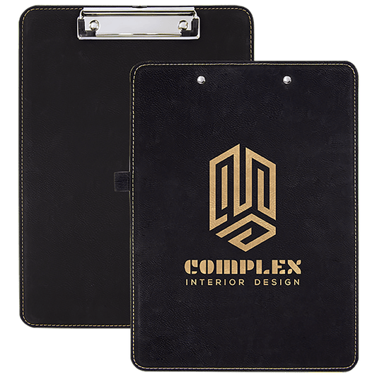 9" x 12 1/2" Black/Gold Laserable Leatherette Clipboard (Sold by Case of 10)