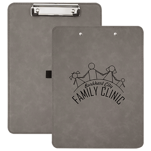 9" x 12 1/2" Gray Laserable Leatherette Clipboard (Sold by Case of 10)