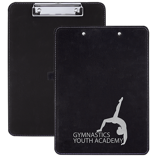 9" x 12 1/2" Black/Silver Laserable Leatherette Clipboard (Sold by Case of 10)