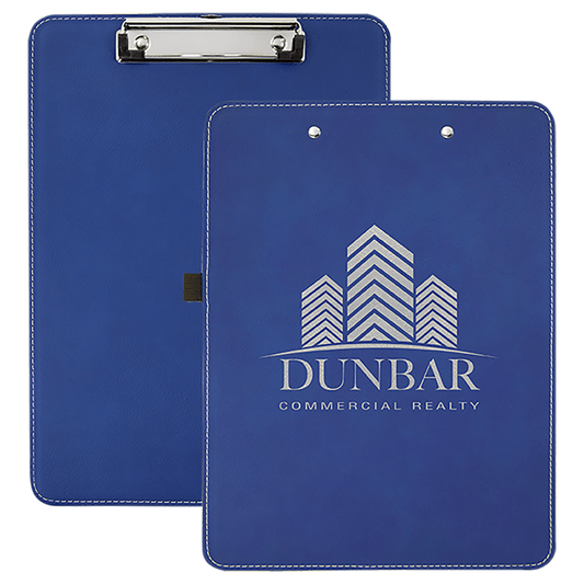 9" x 12 1/2" Blue/Silver Laserable Leatherette Clipboard (Sold by Case of 10)