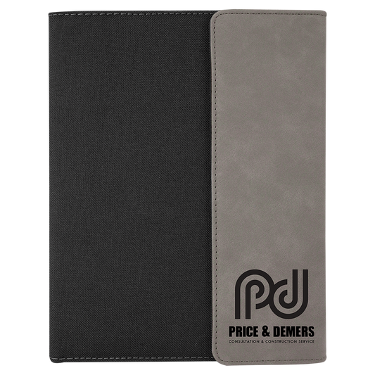 7" x 9" Gray Laserable Leatherette / Black Canvas Portfolio with Notepad (Sold by Case of 4)