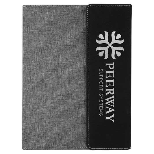 7" x 9" Black/Silver Laserable Leatherette /Gray Canvas Portfolio with Notepad (Sold by Case of 4)