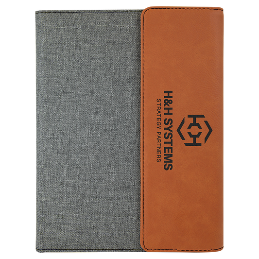 7" x 9" Rawhide Laserable Leatherette / Gray Canvas Portfolio with Notepad (Sold by Case of 4)
