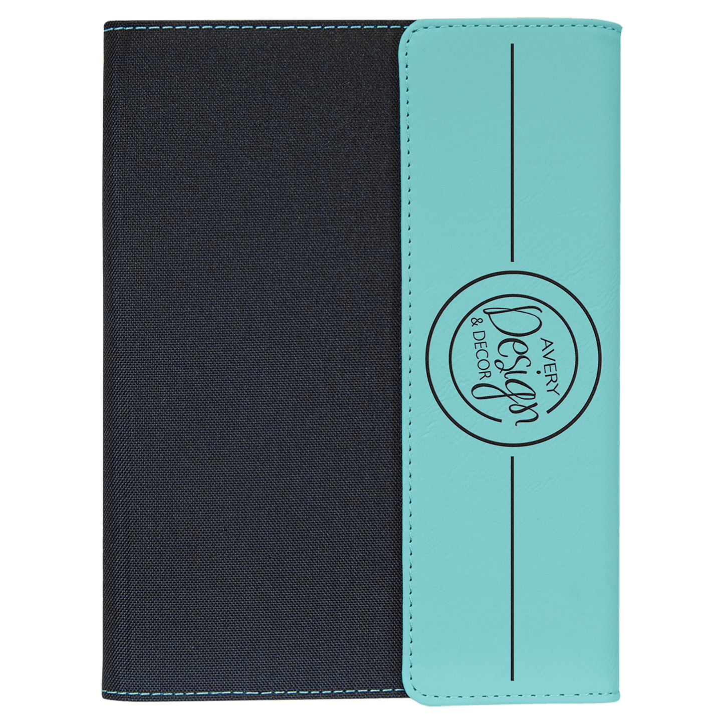 7" x 9" Teal Laserable Leatherette / Black Canvas Portfolio with Notepad (Sold by Case of 4)