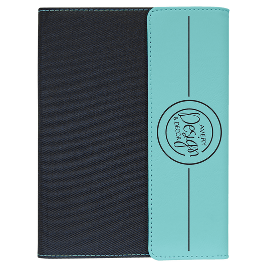 7" x 9" Teal Laserable Leatherette / Black Canvas Portfolio with Notepad (Sold by Case of 4)