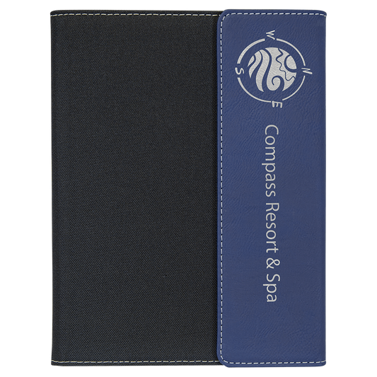 7" x 9" Blue/Silver Laserable Leatherette / Black Canvas Portfolio with Notepad (Sold by Case of 4)