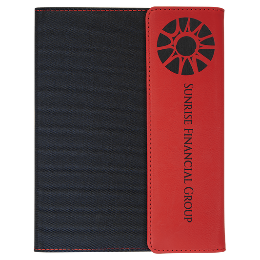 7" x 9" Red Laserable Leatherette / Black Canvas Portfolio with Notepad (Sold by Case of 4)