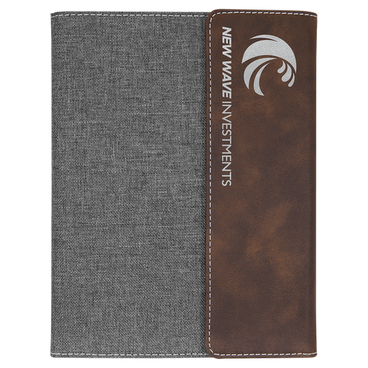 7" x 9" Rustic/Silver Leatherette / Gray Canvas Portfolio with Notepad (Sold by Case of 4)