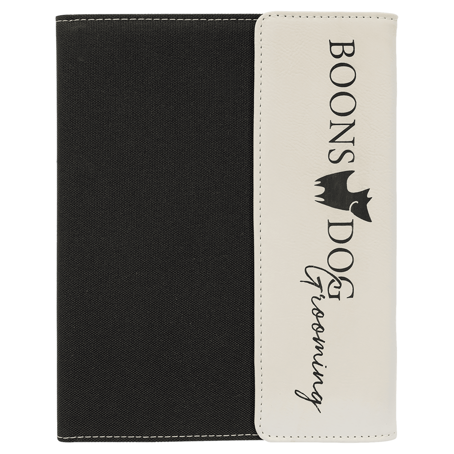 7" x 9" White Laserable Leatherette / Black Canvas Portfolio with Notepad (Sold by Case of 4)