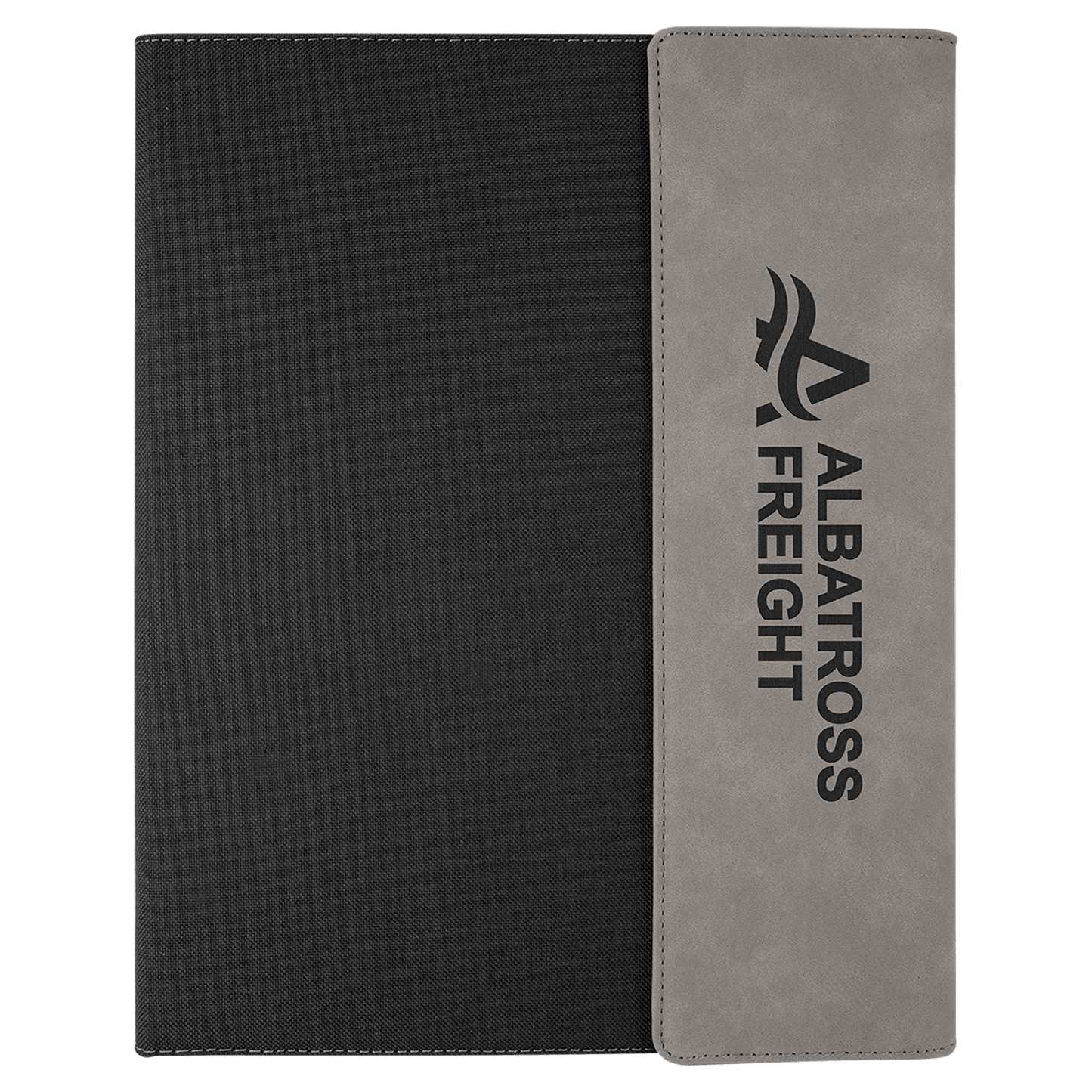 9 1/2" x 12" Gray Laserable Leatherette / Black Canvas Portfolio w / Notepad (Sold by Case of 4)